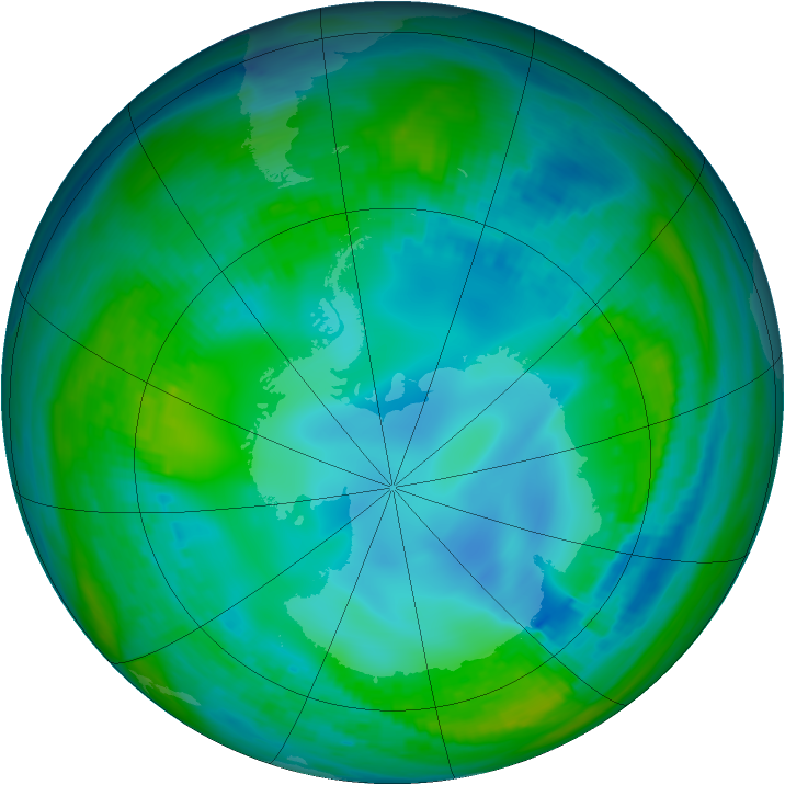 Antarctic ozone map for 15 May 1982